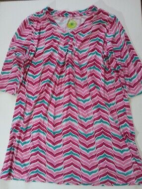White‎ Orchid Pajama Shirt Womens Sz Large Pink Purple Green Chevron Cottagecore